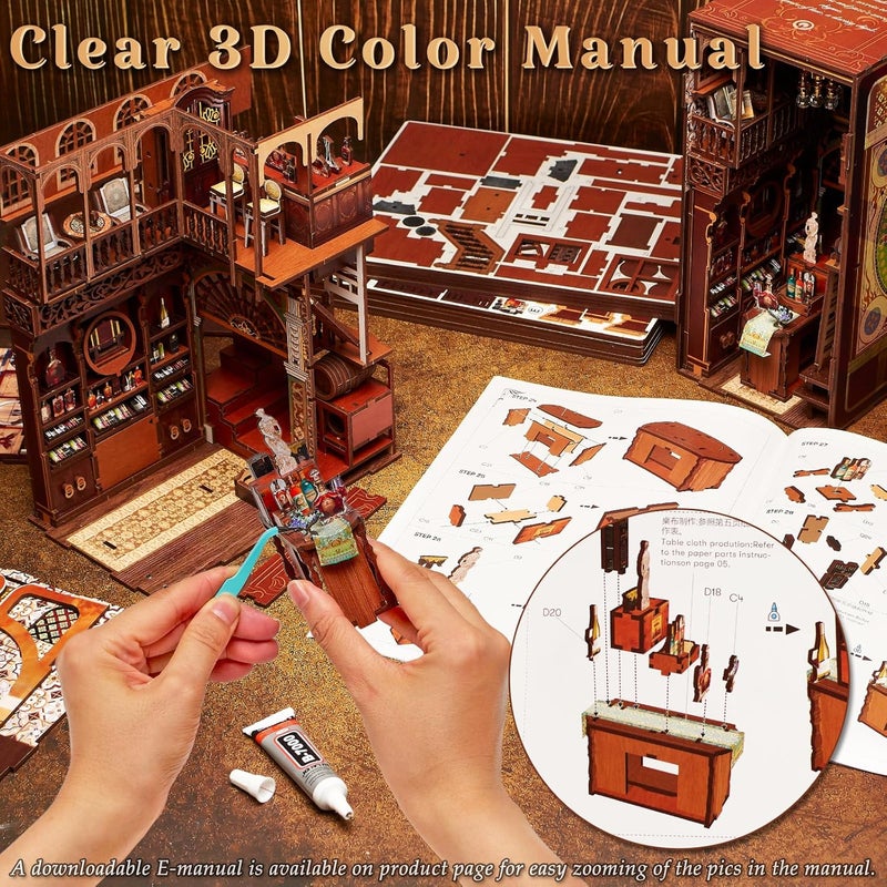 MiniCity Book Nook Kit, DIY Miniature Dollhouse Booknook Kit, 3D Wooden Puzzle Bookend Bookshelf Insert Decor with LED Light for Teens and Adults (Roaring Twenties Speakeasy) - Image 5